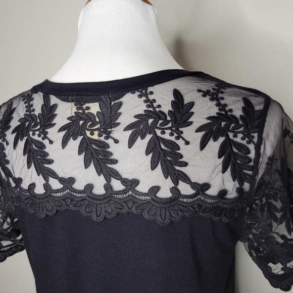 Pen‎ & Paper Black Crew Neck Lace Sleeve Top Size Large - Picture 5 of 8